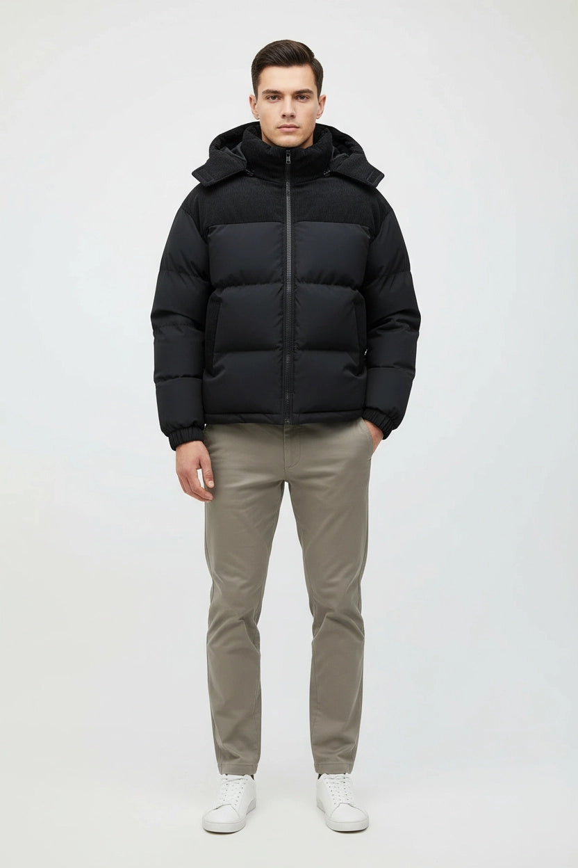 Mænds Vinterjakke Polyester Polstret Hætte Med Lynlås 0