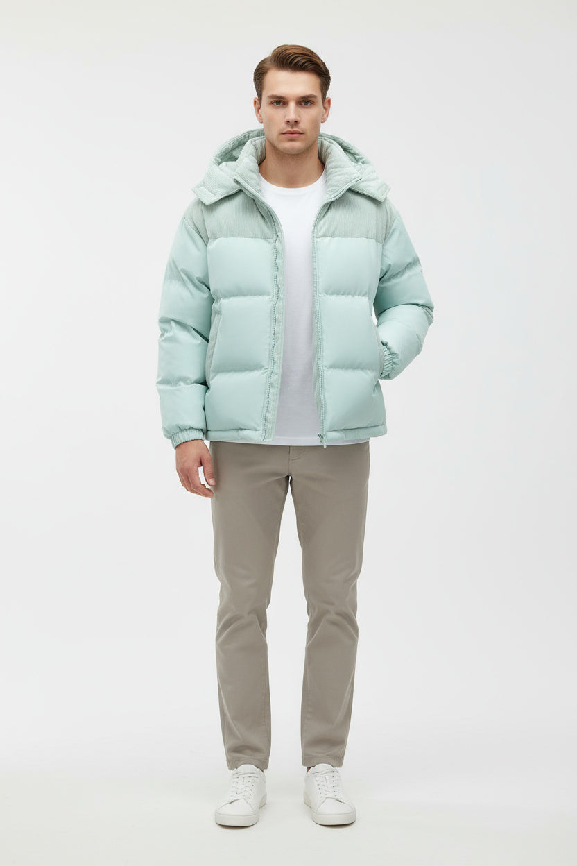 Mænds Vinterjakke Polyester Polstret Hætte Med Lynlås 5