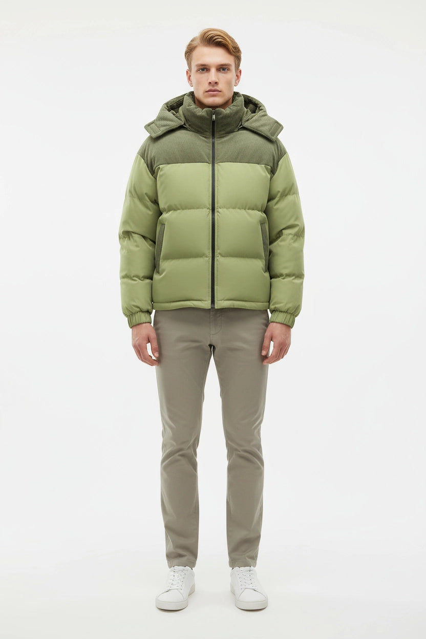 Mænds Vinterjakke Polyester Polstret Hætte Med Lynlås 6