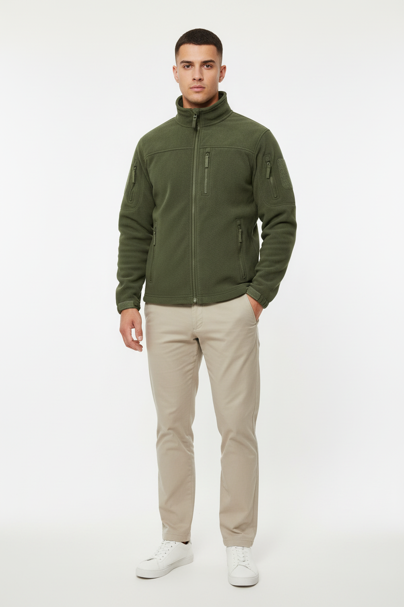 Mænds Windbreaker Jakke Polyester Fleece Fuldlængde Lynlås 1