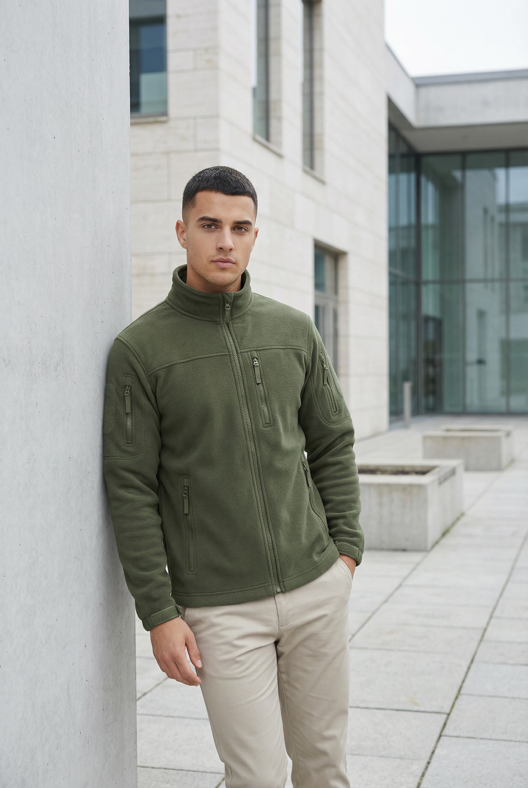 Mænds Windbreaker Jakke Polyester Fleece Fuldlængde Lynlås