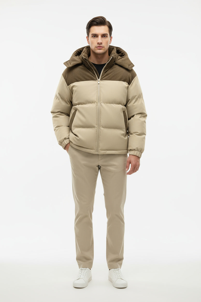 Mænds Vinterjakke Polyester Polstret Hætte Med Lynlås 4