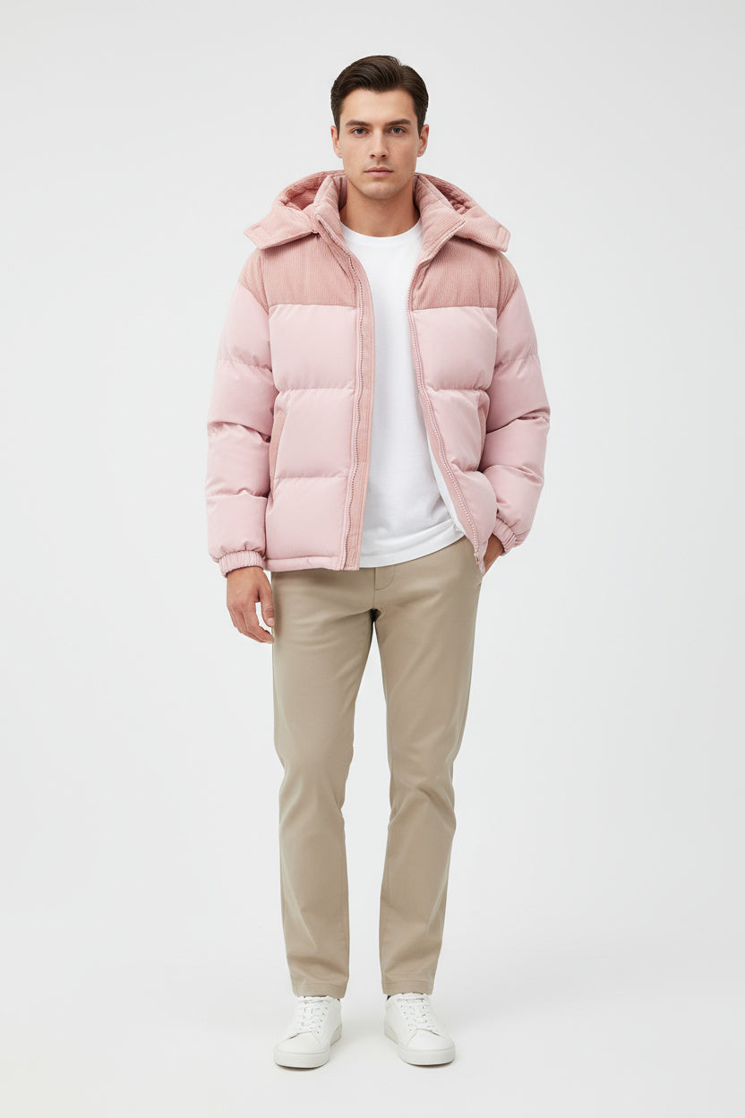 Mænds Vinterjakke Polyester Polstret Hætte Med Lynlås 7